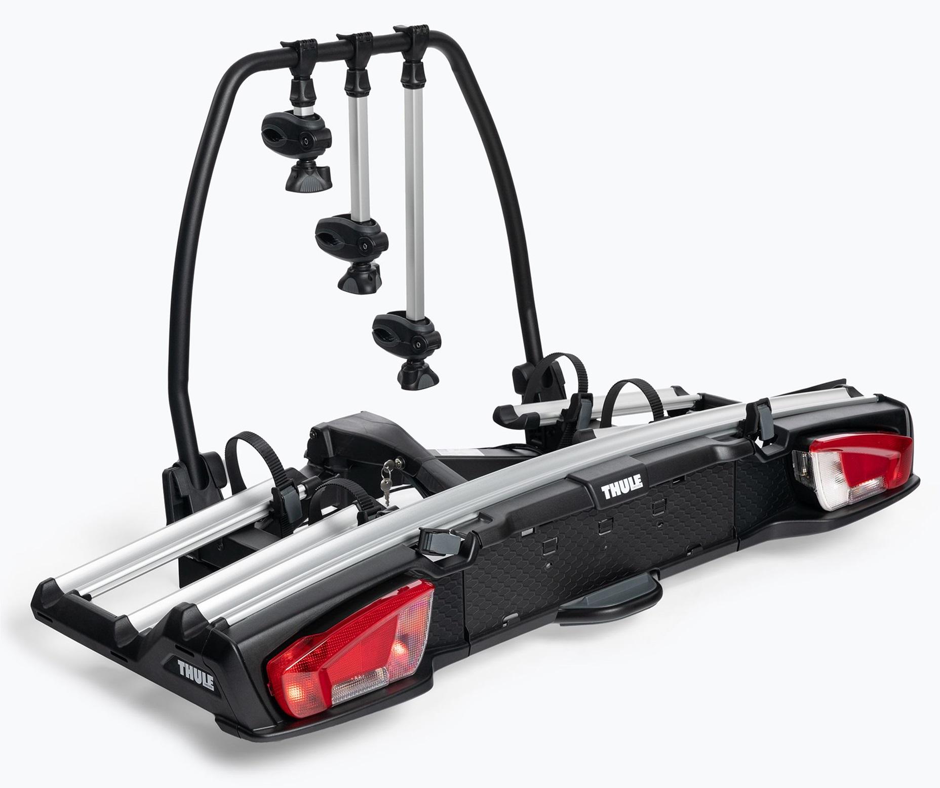 Suport THULE VeloSpace XT pentru 3 biciclete, model 939000, alimentare 13 pini, montare pe cârlig de remorcare, capacitate de încărcare 60 kg