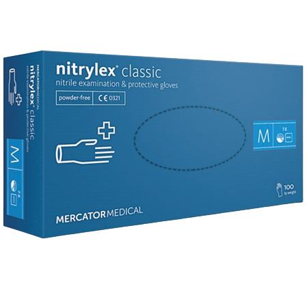 Set 100 mănuși de protecție din nitril MERCATOR Nitrylex AD-00-0007, mărimea S, culoare albastră