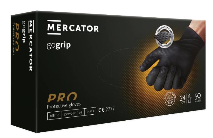 Set 50 mănuși de protecție din nitril MERCATOR GoGrip AD-00-0014, texturate, mărime XL, culoare neagră