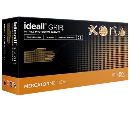 Set 50 mănuși de protecție din nitril MERCATOR Ideal Grip AD-00-0018, texturate, mărime XXL, culoare portocalie.