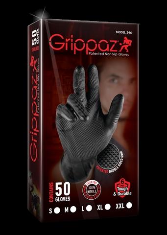 Set 50 mănuși de protecție texturate, antialunecare, GRIPPAZ AD-00-0027, nitril, negre, mărimea 9/L
