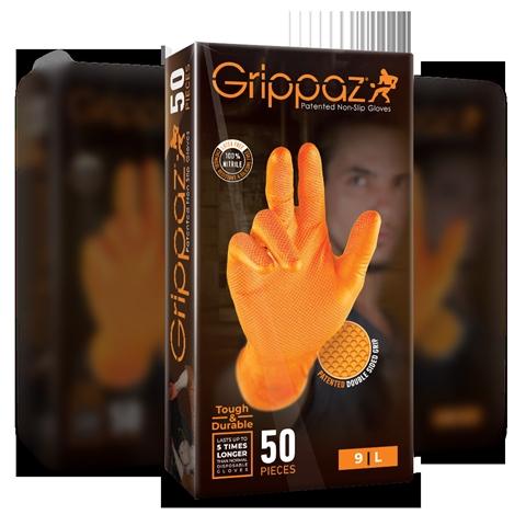 Set 50 mănuși de protecție texturate, antialunecare, GRIPPAZ AD-00-0033, din nitril, portocalii, mărimea 10/XL