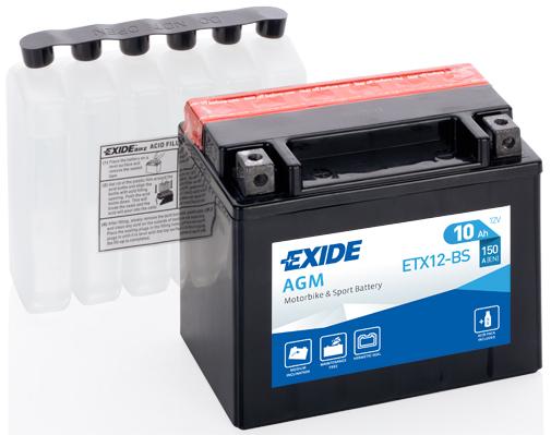 Baterie moto EXIDE AGM fără întreținere EBYTX12-BS, 12V, 10Ah, 150A curent de pornire