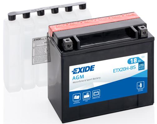 Baterie moto EXIDE fără întreținere EBYTX20H-BS, 12 V, 18 Ah, 240 A curent de pornire