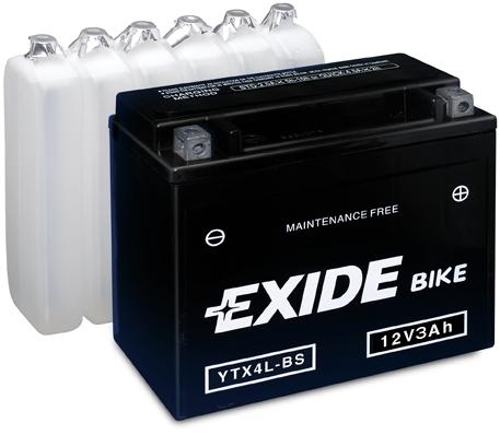 Baterie motocicletă EXIDE fără întreținere EBYTX4L-BS, 12V, 3Ah, curent de pornire 50A