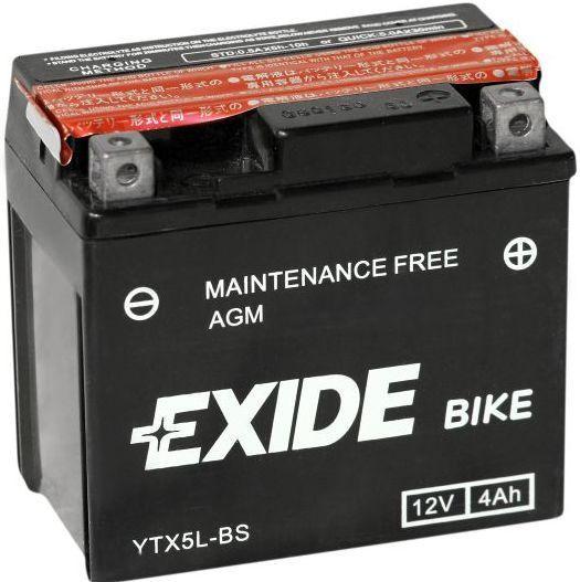 Baterie moto EXIDE fără întreținere EBYTX5L-BS, 12 V, 4 Ah, 70 A curent de pornire