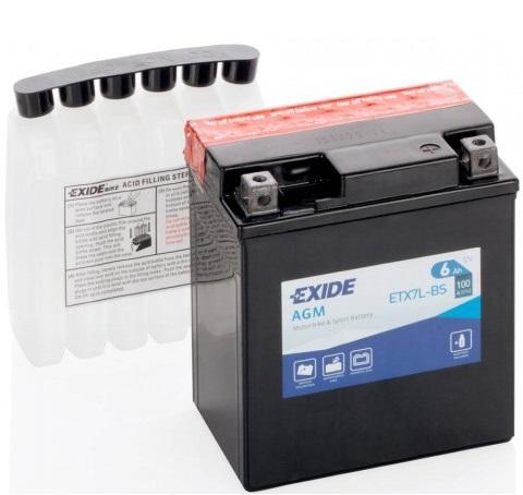 Baterie moto EXIDE fără întreținere EBYTX7L-BS, 12 V, 6 Ah, curent de pornire 100 A