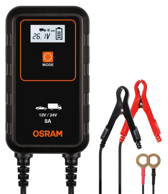 Încărcător de baterie auto OSRAM Battery Charge 908 OEBCS908, 12/24V, 8 A, cablu 1.5 m, compatibil cu sistem Start/Stop
