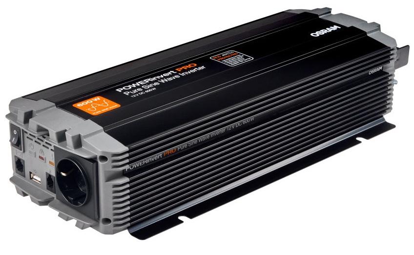Invertor auto OSRAM Pure Sine Wave OEINVPAR6, 12V DC, 600W, cu RCD, 1 priză 230V + 1 port USB 2.1A