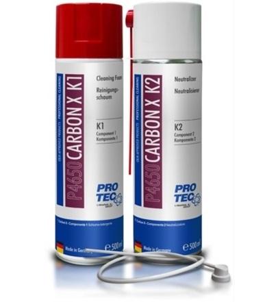Set de aditivi pentru curățarea camerei de ardere a motorului, valvei EGR, turbinei și sistemului de admisie PROTEC Carbon X-Kit Spumă de Curățare și Neutralizator PRO4650, 2x500 ml
