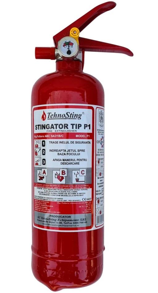 Extinctor auto cu pulbere TEHNO STING, model P1, 1 kg, dotat cu manometru