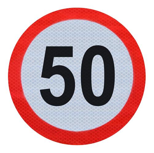 Autocolant cu limita de viteză 50 km/h, MVM VEM033/R, film reflectorizant clasa I, diametru 200 mm