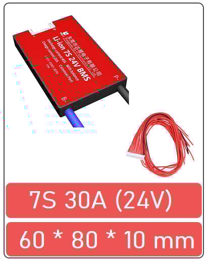 Placă BMS pentru baterie Li-ion 7S 30A (24V)