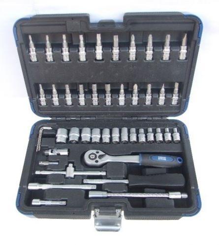Trusă de scule 46 piese Garage Meister GM53201, cu clichet mic, biți și tubulare, antrenor pătrat 1/4 inch