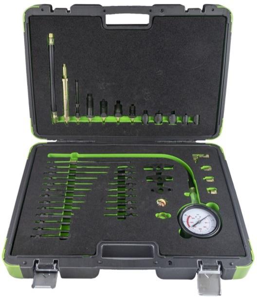 Set pentru testarea compresiei motorului GARAGE MEISTER 53490, compatibil cu motoare diesel și pe benzină