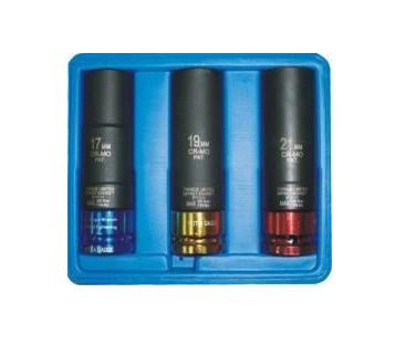 Set de 3 Chei Tubulare pentru Jante din Aliaj Garage Meister GM6288K, Patrat de Antrenare 1/2 Inch, Dimensiuni 17, 19, 21 mm
