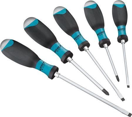 Set de 5 șurubelnițe de impact HAZET HZ810U-1/5, cu profil drept și cruce, tijă satinată și mâner cauciucat