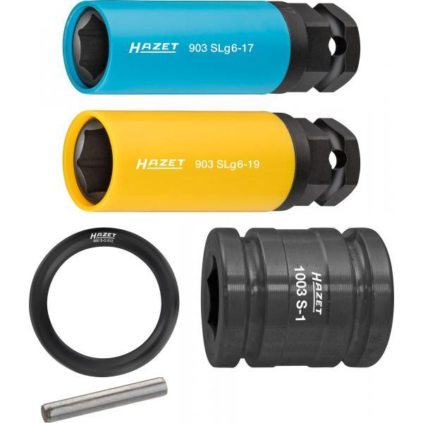 Set de 2 Chei Tubulare de Impact HAZET HZ903SLG6/5, Antrenor Pătrat 1/2 Inch, Oring și Pin 3/4 Inch, Adaptor 3/4 Inch