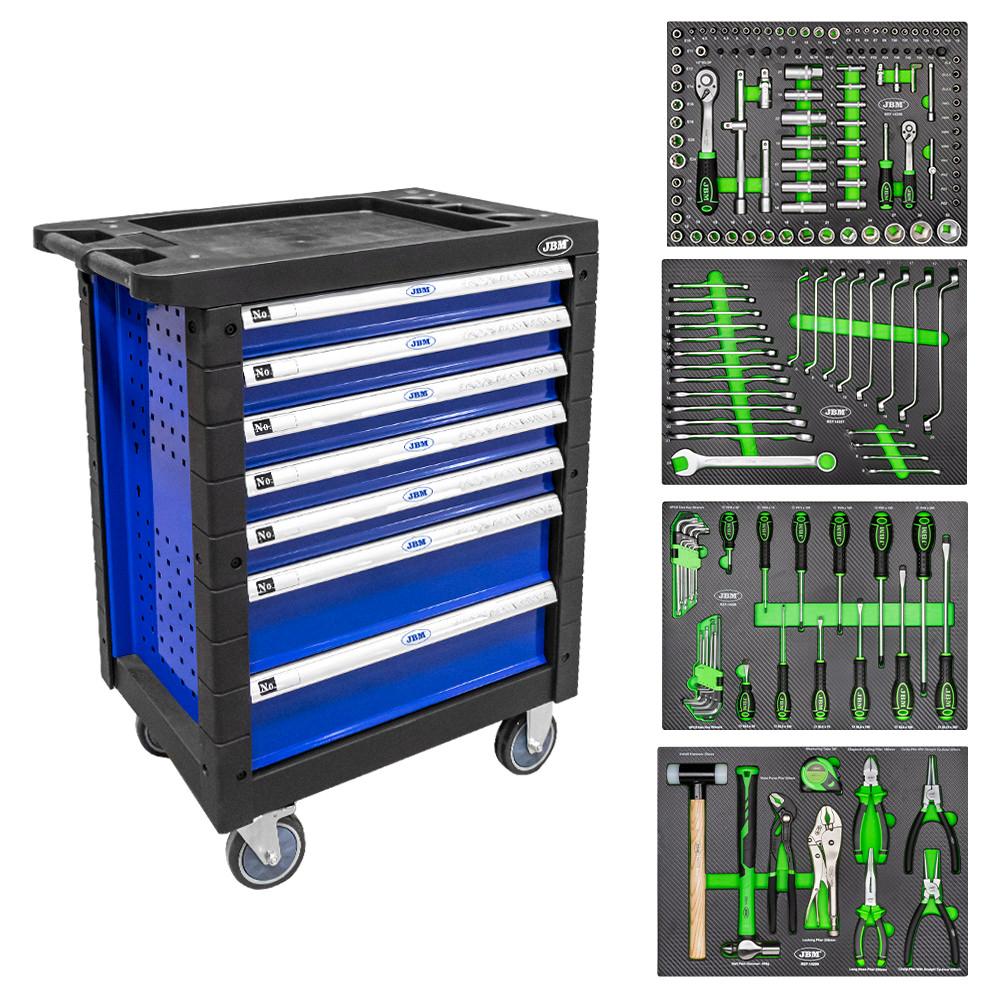 Cărucior Albastru cu 7 Sertare Echipat cu 172 de Unelte - Model JBM 53767