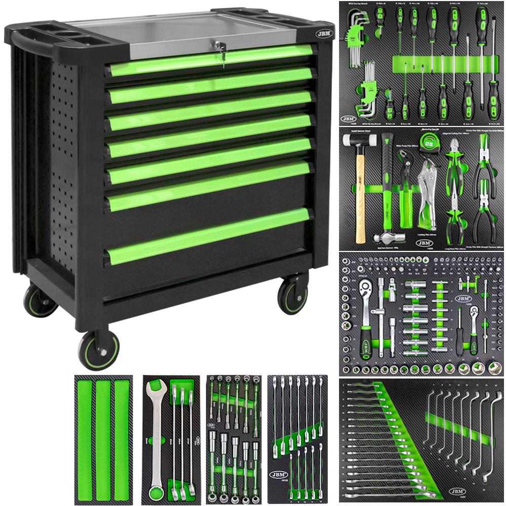 Carucior de Scule JBM 53912, Verde, cu 7 Sertare, Marime XL