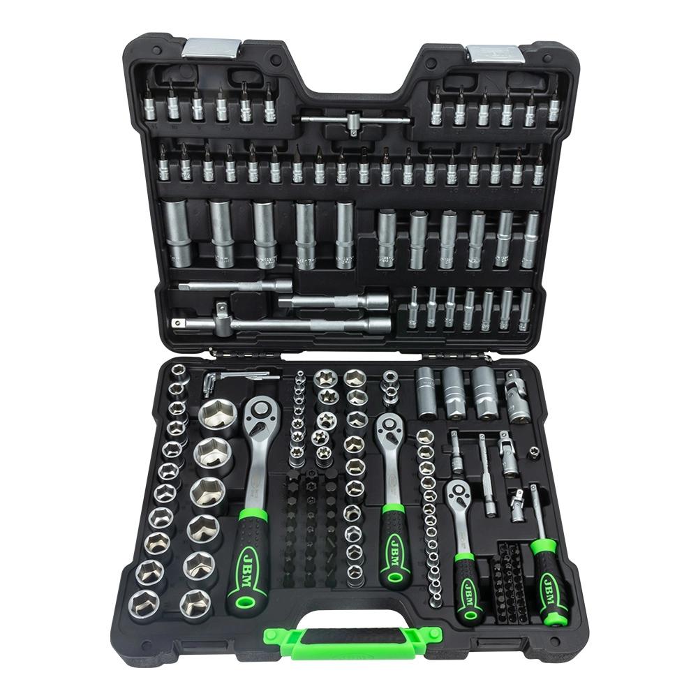 Set de 179 de unelte JBM 54035: chei tubulare cu antrenor pătrat de 1/2 inch, 3/8 inch și 1/4 inch, antrenor cu clichet și biți de înșurubare