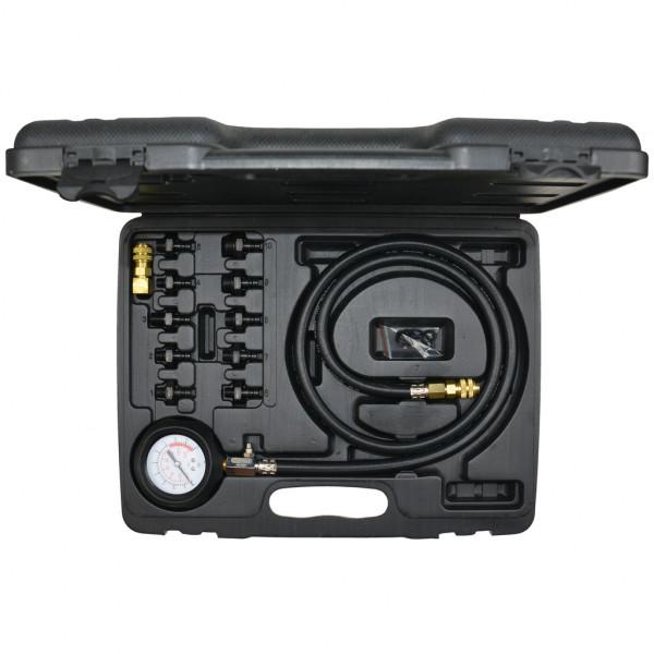 Set Tester Presiune Ulei KS TOOLS 150.1920 - 12 Piese: Manometru, Furtun Flexibil de 1.3m, 10 Adaptoare, Domeniu 0-10 Bar
