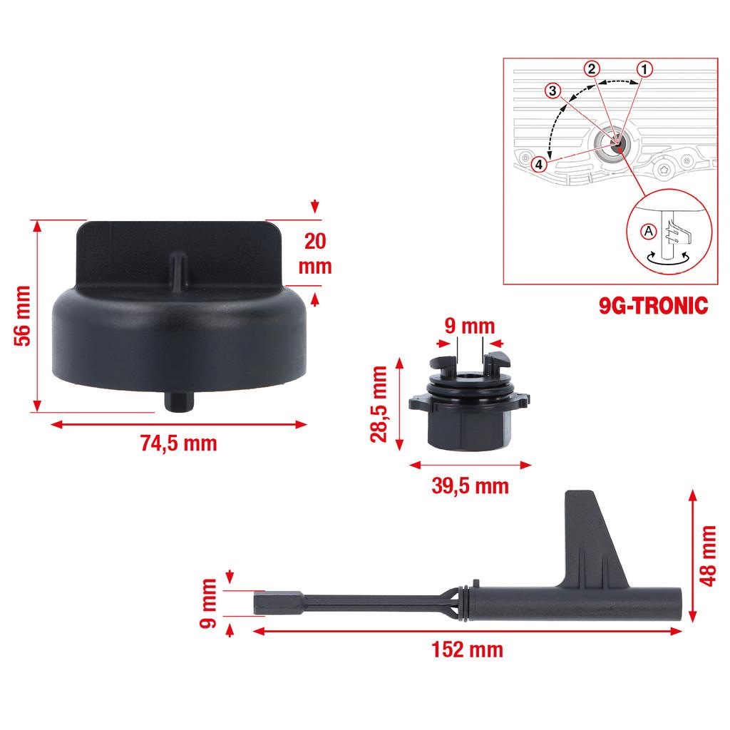 Set de servicii pentru schimbul de ulei al cutiei de viteze 9G-Tronic pentru Mercedes, cuprinzând 3 piese