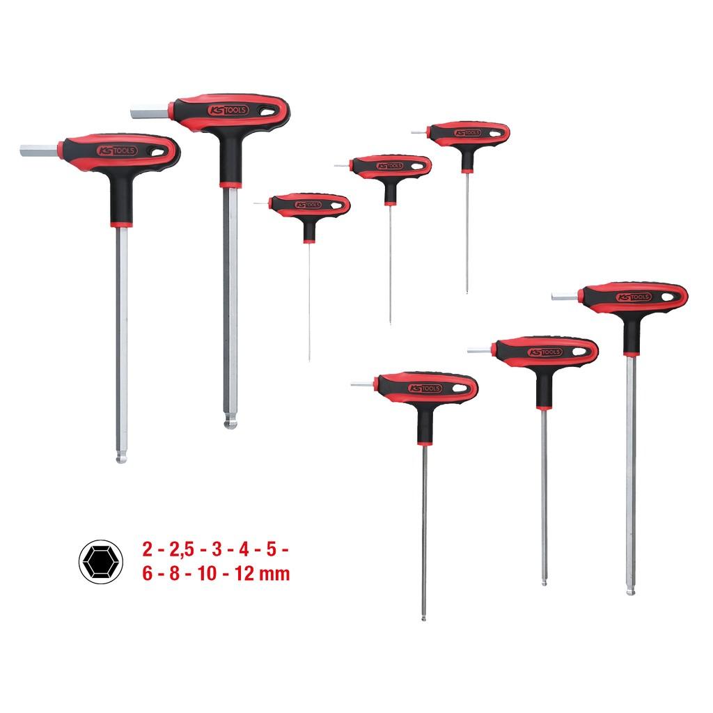 Set de 9 chei hexagonale cu mâner în T și cap sferic