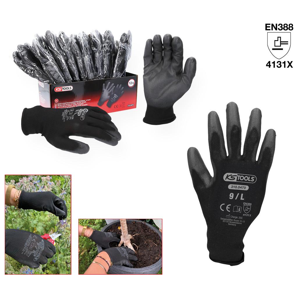 Mănuși Mikro din Tricot Fin, Negru, Mărimea 9, Set de 12 Perechi