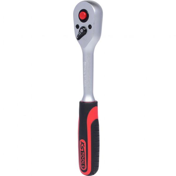 Cheie cu clichet KS TOOLS 911.3800, pătrat de antrenare 3/8 inch, 45 de dinți, lungime 200 mm, cuplu maxim de strângere 242 Nm, oțel crom-vanadiu
