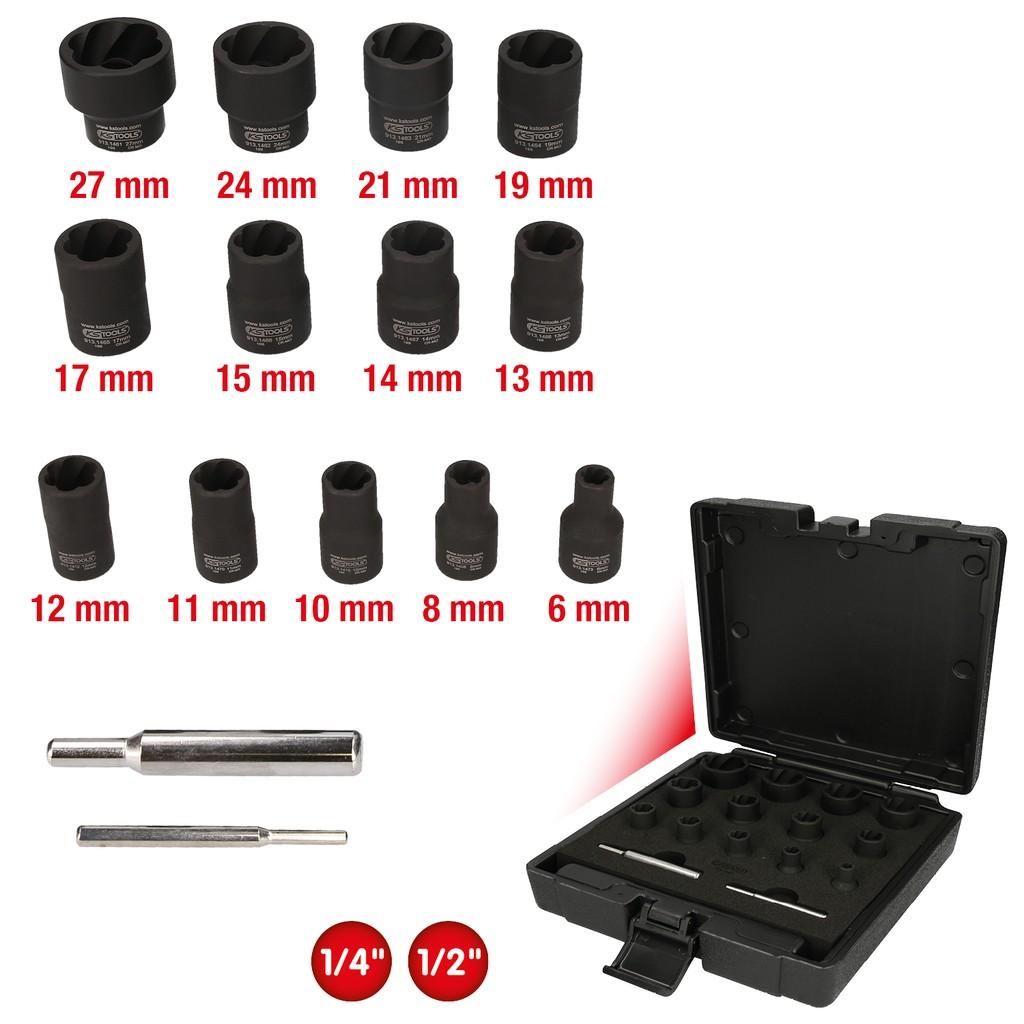 Set de 15 capete de clichet cu profil spiralat, mărimi 1/4