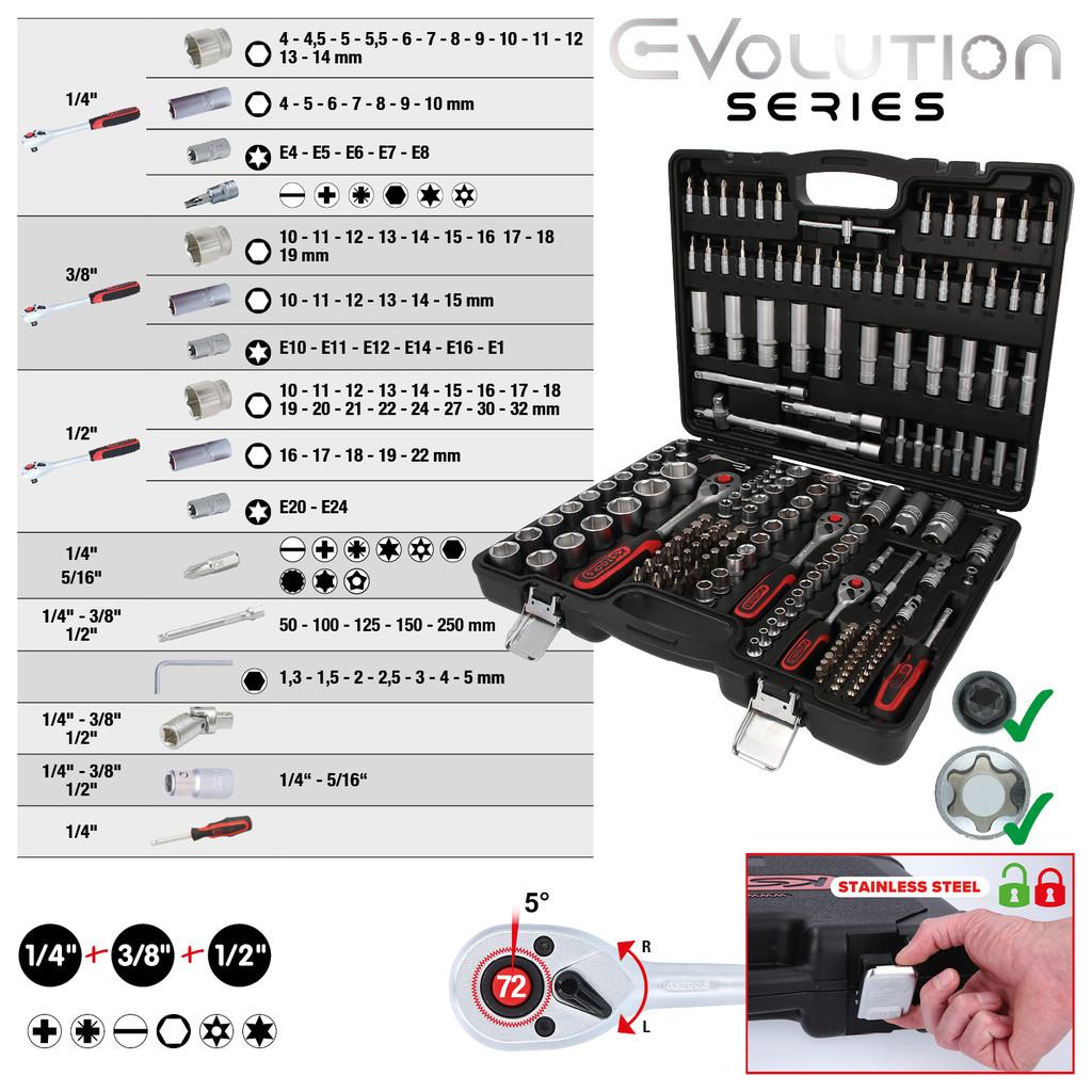 Set de chei tubulare, 179 de piese, cu dimensiuni de 1/4