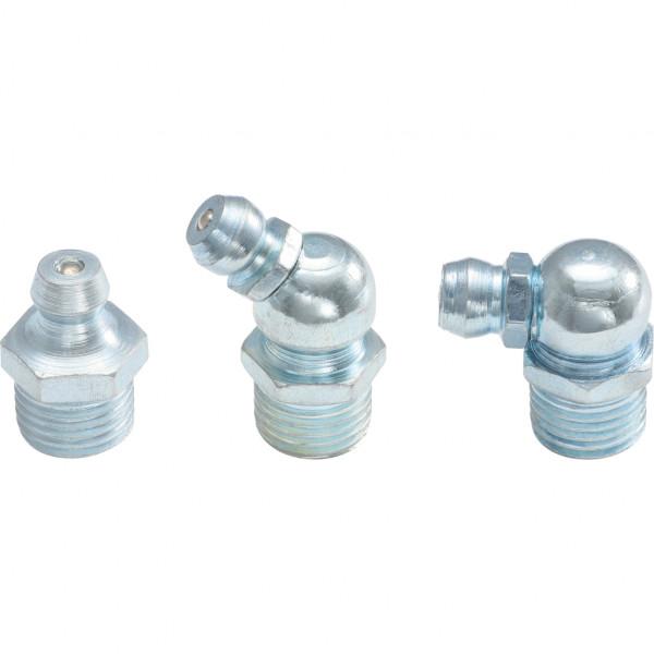 Set de 110 nipluri de ungere KS TOOLS, model 970.0030, dimensiuni M6, M8, M10 x 1.0, în cutie de plastic