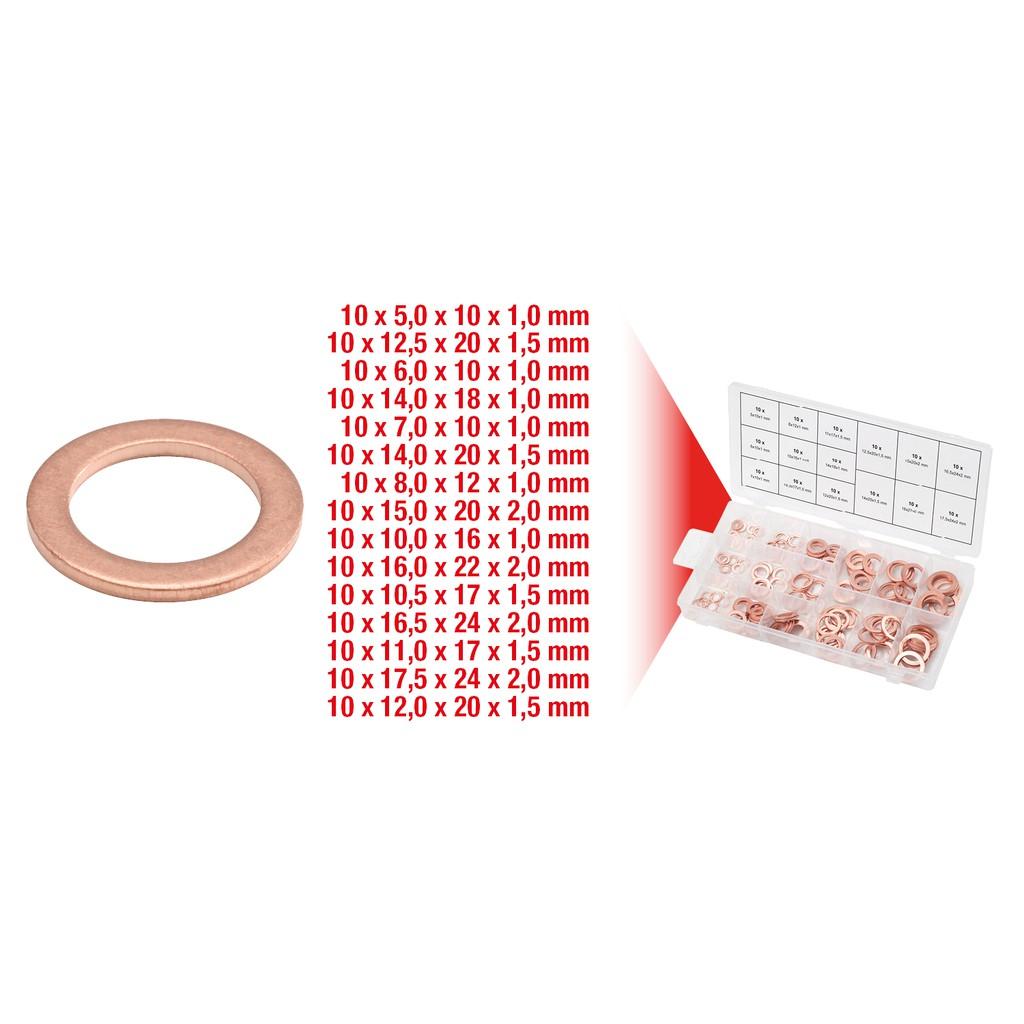 Set de 150 inele de etanșare din cupru, diametru Ø 5-17,5 mm
