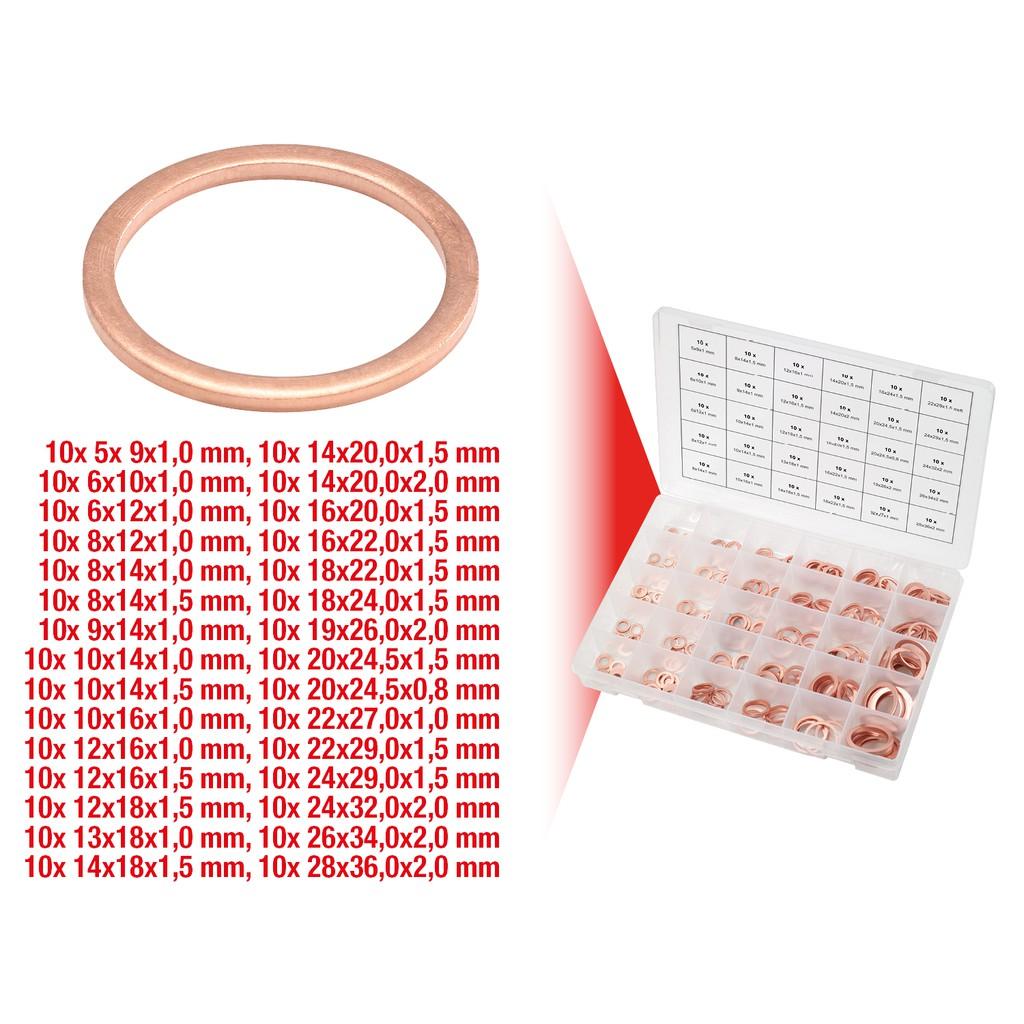 Set de 300 de inele de etanșare din cupru, dimensiuni variate (5-28 mm)