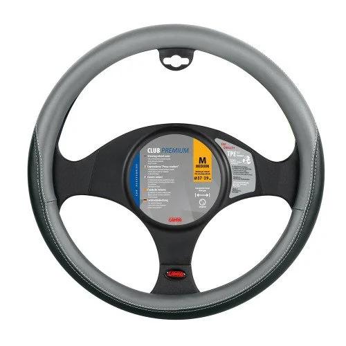 Husă de Volan LAMPA Club Premium LAM33067, Material Ecologic Perforat, Ultra-Moale, Mărime M (37-39 cm), Negru cu Gri