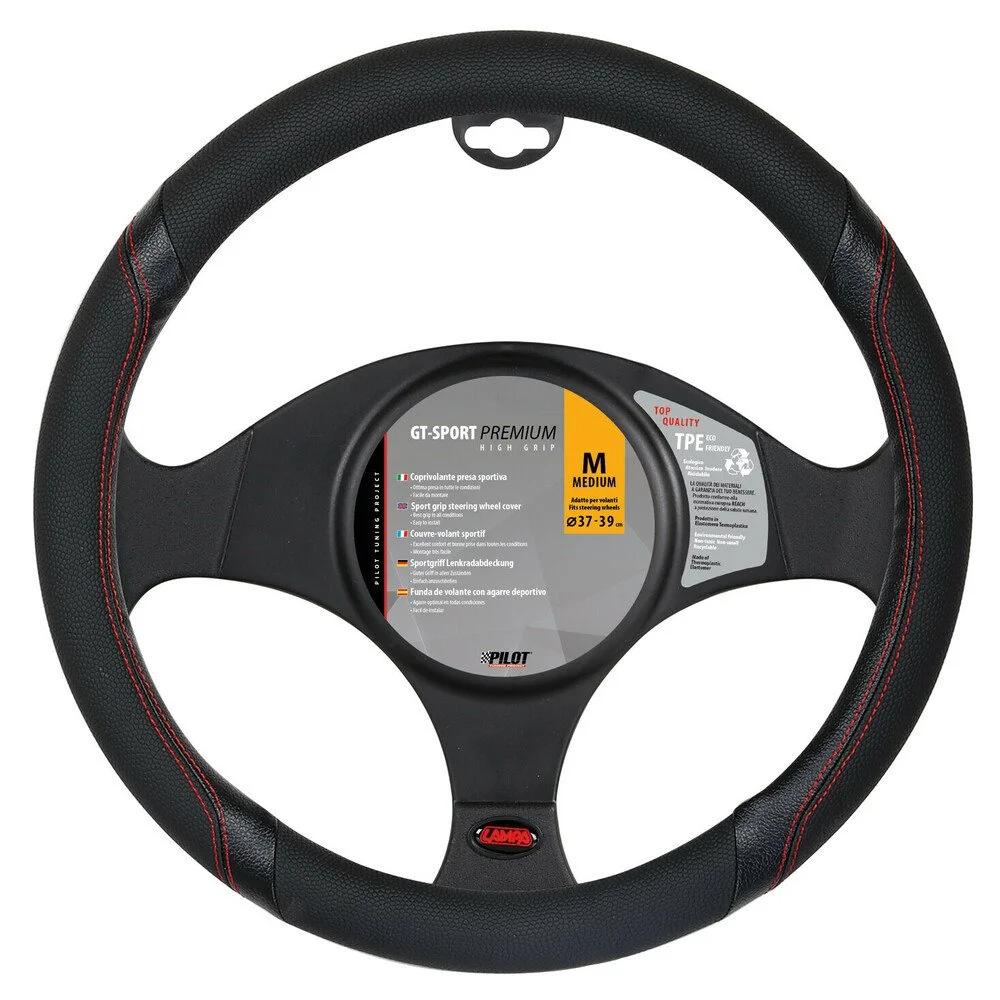 Husă Volan LAMPA GT-Sport Premium, Material Ecologic Ultra-Moale, Mărimea M (37-39 cm), Negru, Cod LAM33133