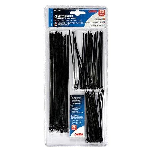 Set de 75 Coliere de Plastic LAMPA LAM70024, Dimensiuni 90, 120, 190 mm, Culoare Neagră