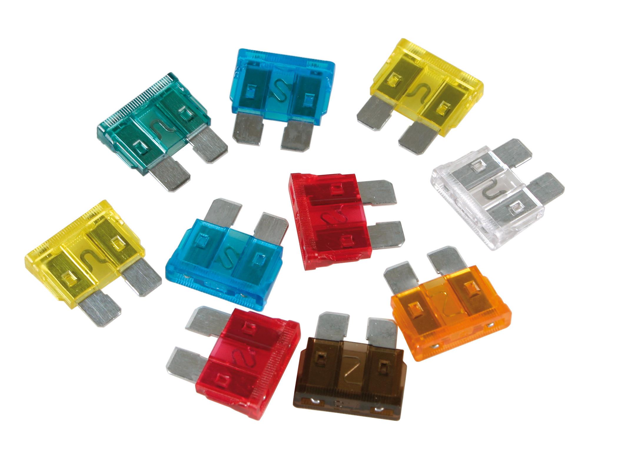 Set de 10 siguranțe auto LAMPA LAM70080, 12/32V, culori diverse, 1x 5A, 1x 7.5A, 2x 10A, 2x 15A, 2x 20A, 1x 25A, 1x 30A