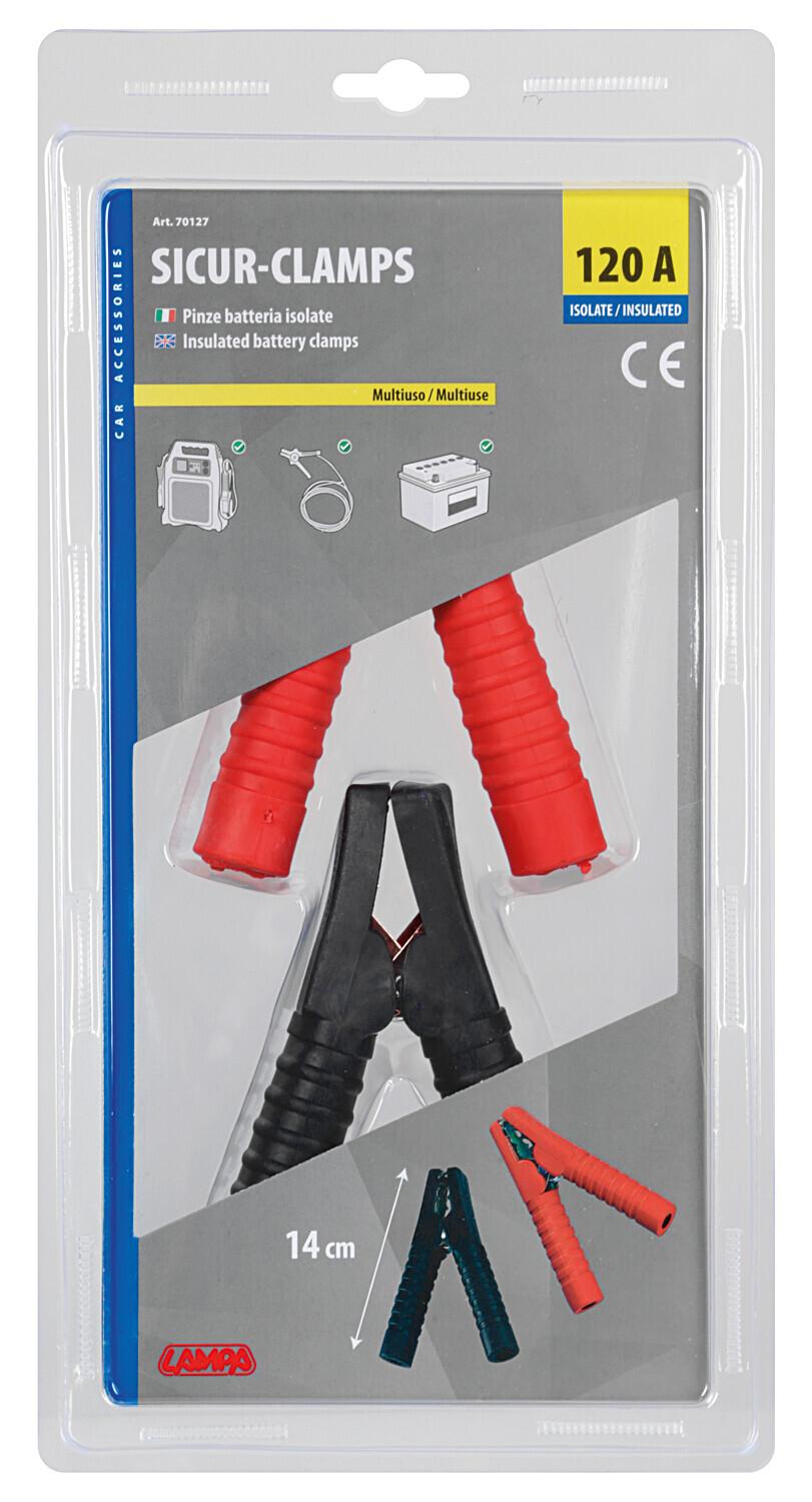 Set de 2 clești de baterie izolați LAMPA Sicur-Clamps LAM70127, 14 cm, 120A maxim