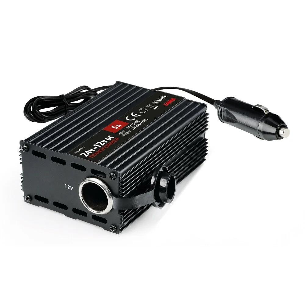 Convertor Auto LAMPA LAM70143, 24V la 12V, Cablu de 80 cm, Cu Stecher pentru Brichetă Auto și Priză