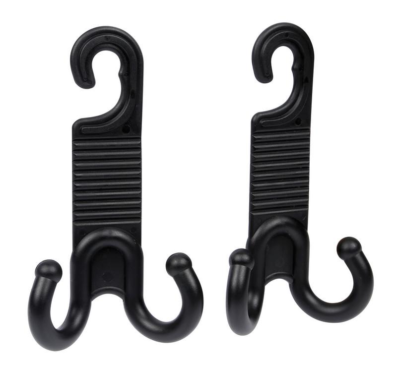 Set de 2 cârlige multifuncționale din plastic LAMPA LAM72456, pentru prindere la tetieră, capacitate maximă 1,5 kg, culoare neagră