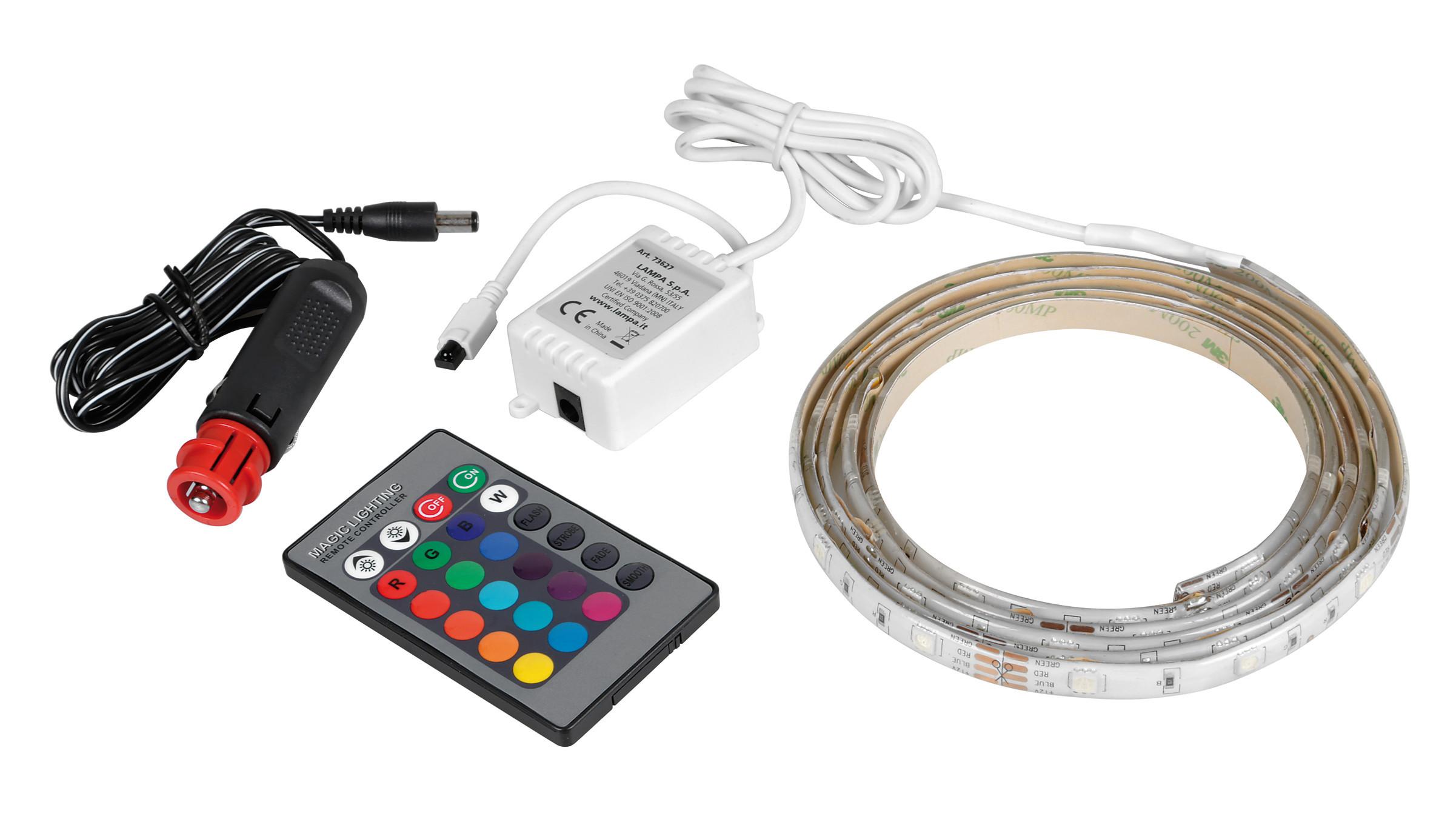 Bandă LED RGB LAMPA LAM73627, cu telecomandă, alimentare 12/24V, lungime 200 cm