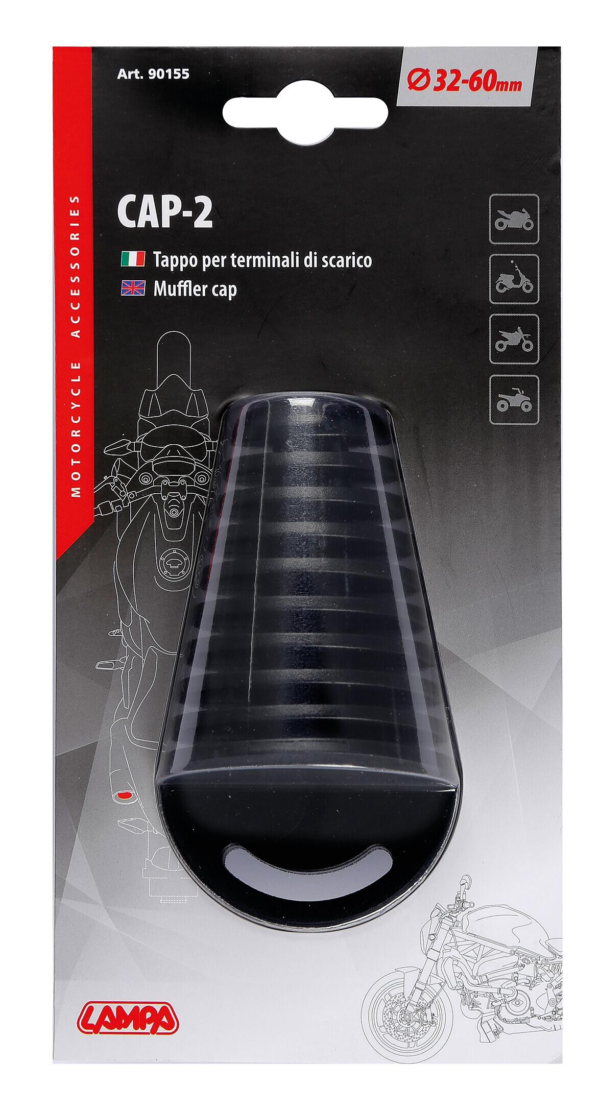 Dop de evacuare pentru motocicletă LAMPA Cap-2, negru, diametru ajustabil 32-60 mm (Model LAM90155)