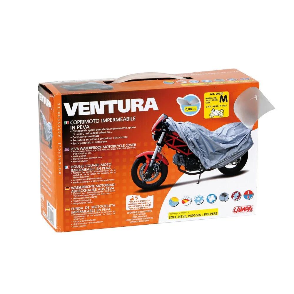 Prelată rezistentă la apă pentru motociclete și scutere LAMPA Ventura, mărimea M, cu tiv elastic, dimensiuni 203 x 119 x 89 cm