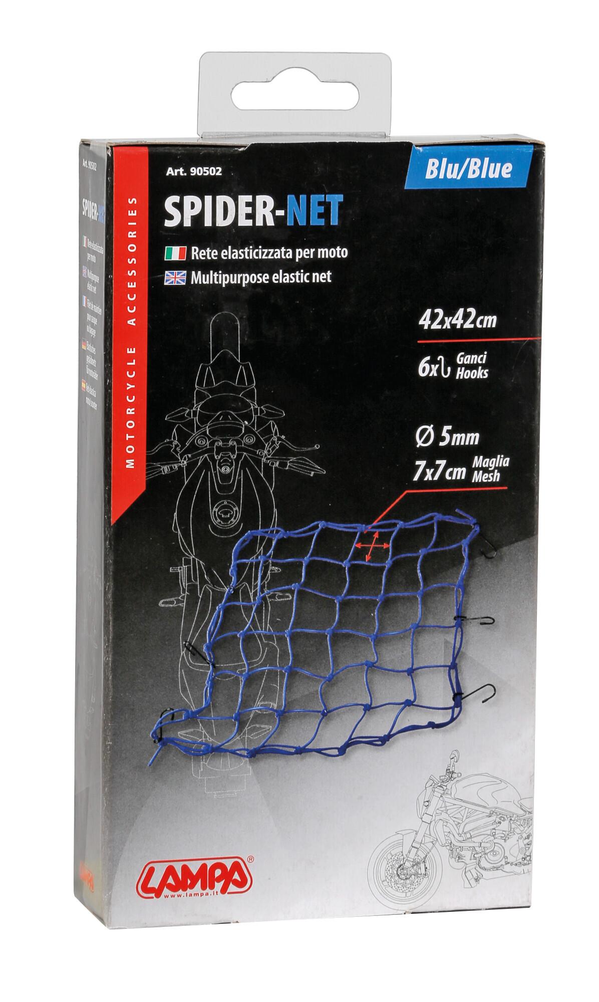 Plasă elastică pentru fixarea bagajelor LAMPA Spider, cu 6 cârlige, 42x42 cm, albastră, model LAM90502