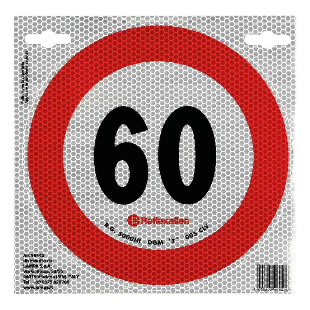Autocolant Reflectorizant Limitator Viteză 60 km/h - LAMPA LAM98440, Conform Standardelor Europene Clasa 2, Diametru 20 cm