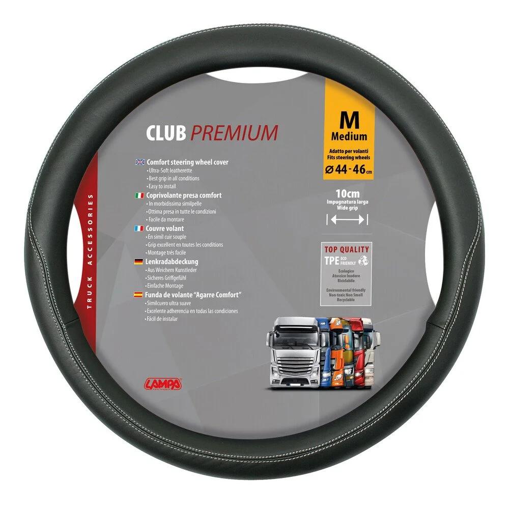 Husă pentru Volan de Camion LAMPA Club, Piele Ecologică, Compatibilă cu Diametrul de 44-46 cm, Culoare Neagră, Model LAM98846