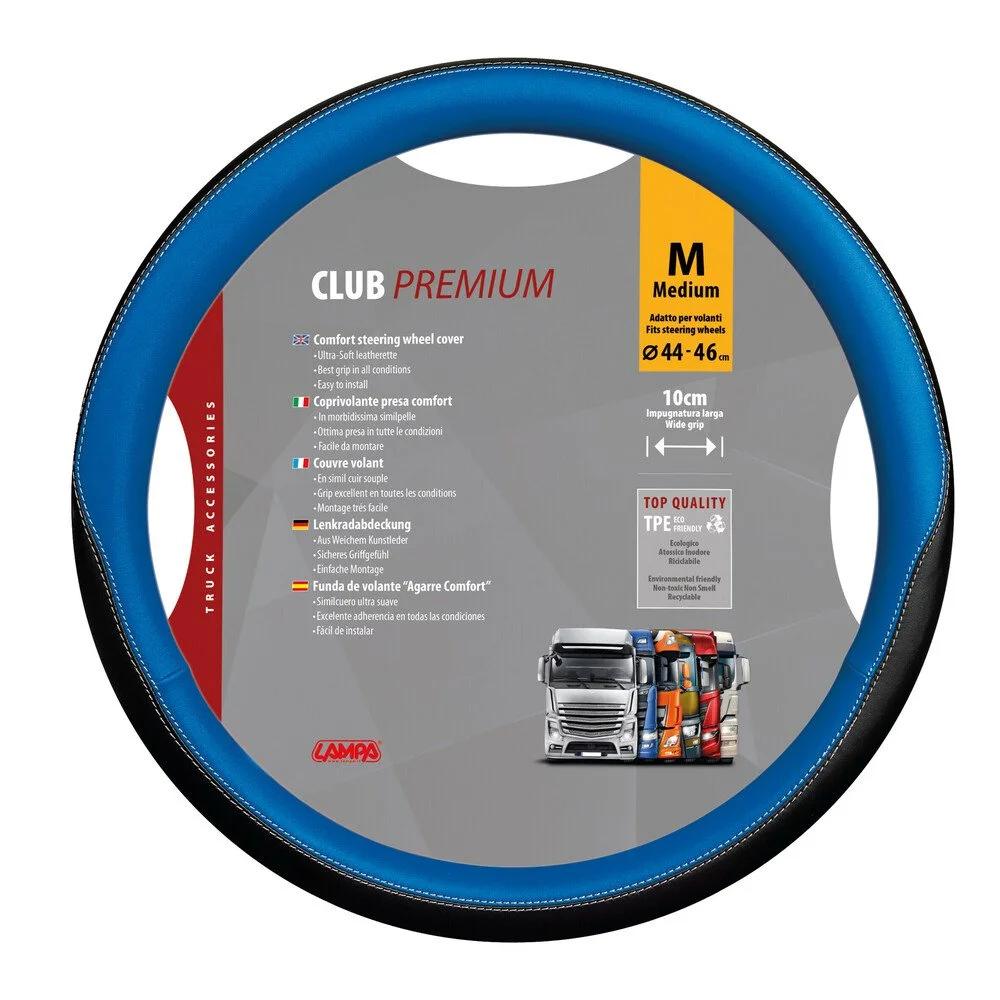 Husă volan camion LAMPA Club, piele ecologică, diametru 44-46 cm, negru-albastru, model LAM98906