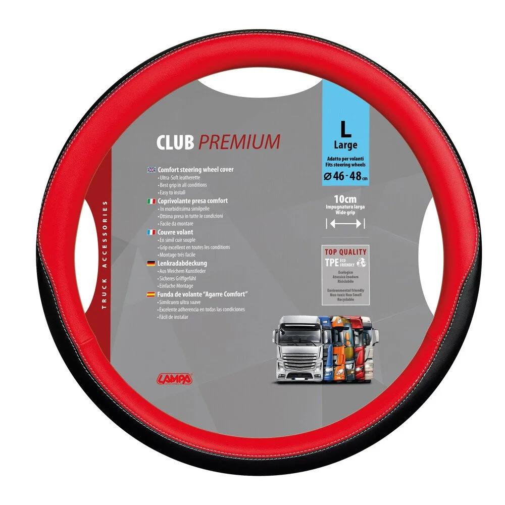 Husă pentru volan camion din piele ecologică LAMPA Club LAM98911, compatibilă cu diametru 46-48 cm, negru-roșu